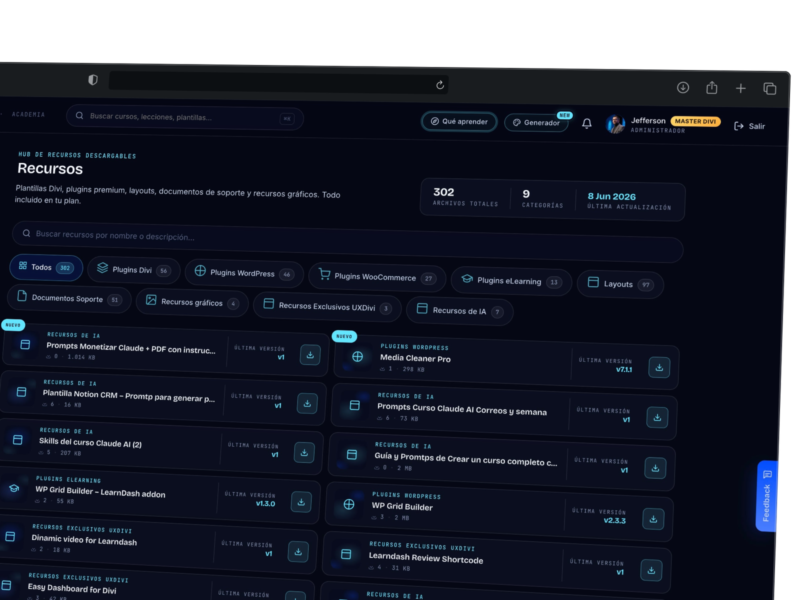 Hub de recursos UXDivi — plugins, layouts y plantillas premium