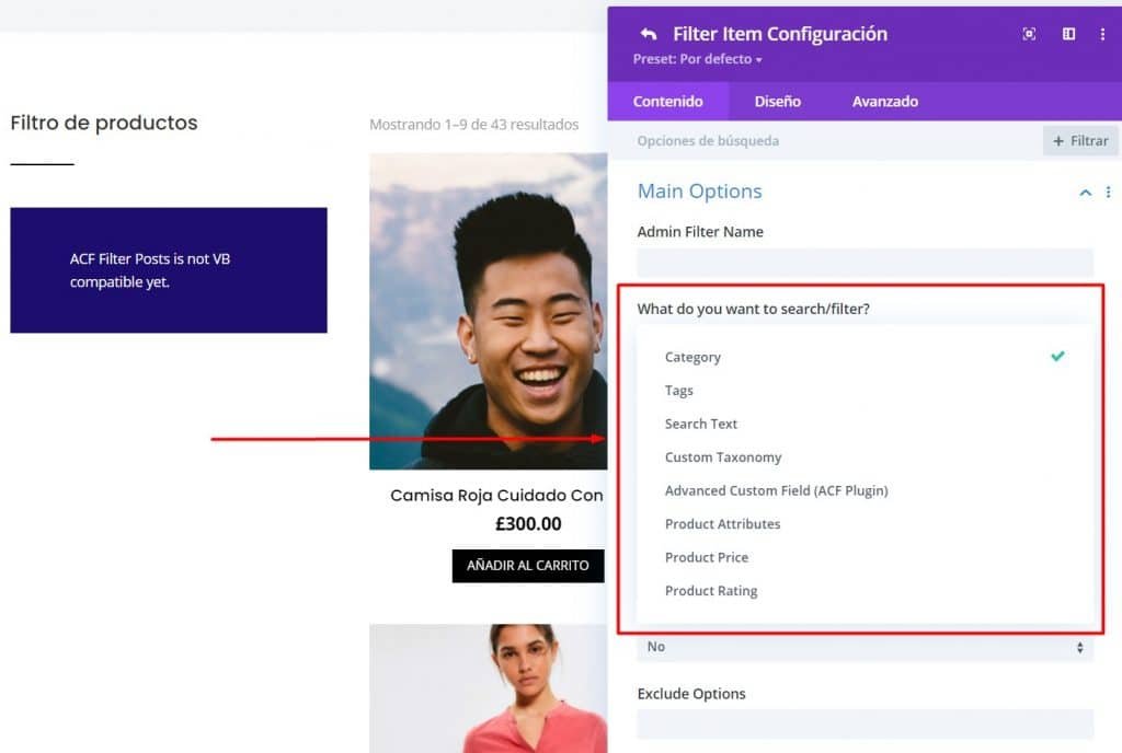 Crear Filtros en tienda online en Divi con Divi Ajax Filter categorias