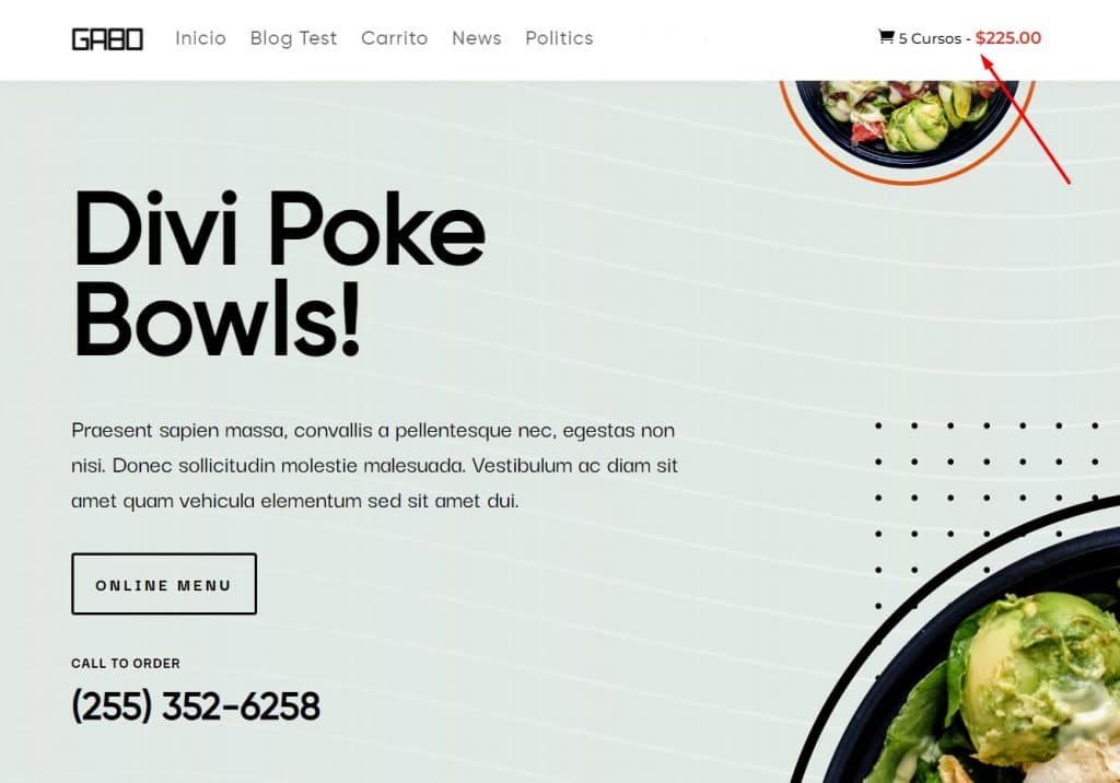 plugin Divi menu cart