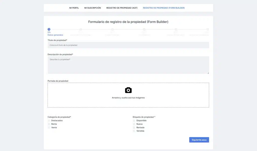 formularios de registro de la propiedad en el directorio