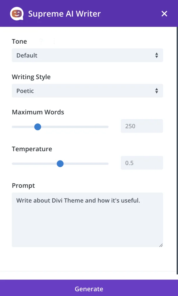 Crea textos con AI con Divi Supreme AI Writter y ChatGPT