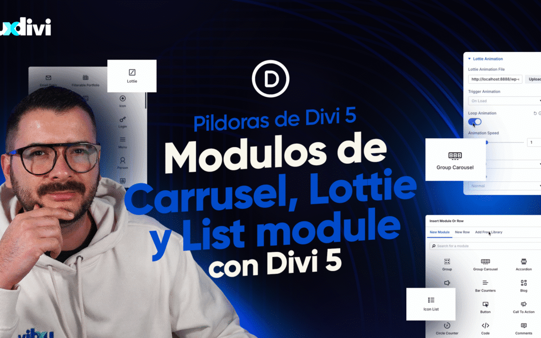 Módulo de Carrusel en Divi 5 (más Lottie y lista)