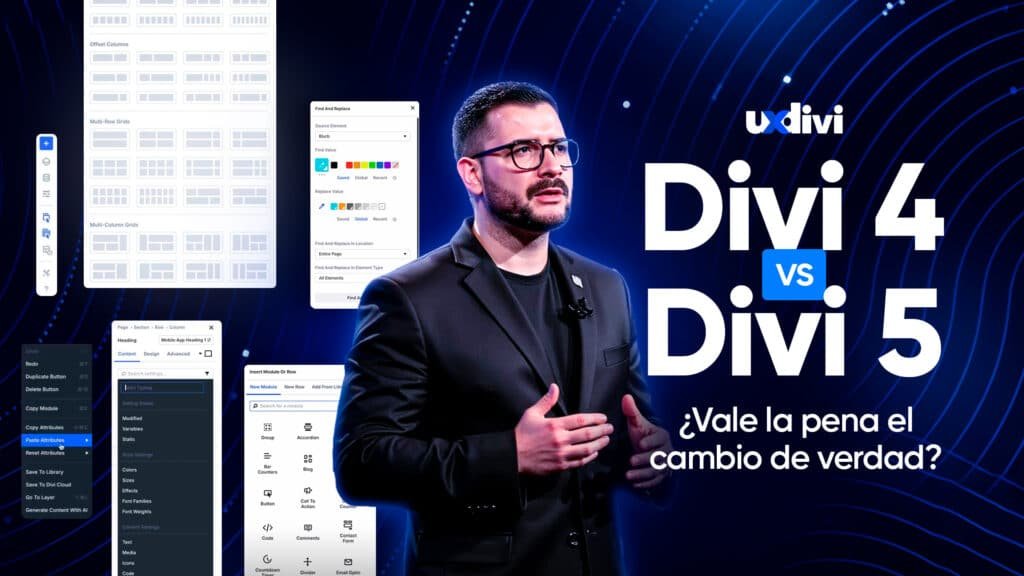 Divi 4 vs Divi 5: diferencias reales, adiós shortcodes, mejor rendimiento, Flexbox y cuándo conviene migrar. Prepárate para el cambio en 2026